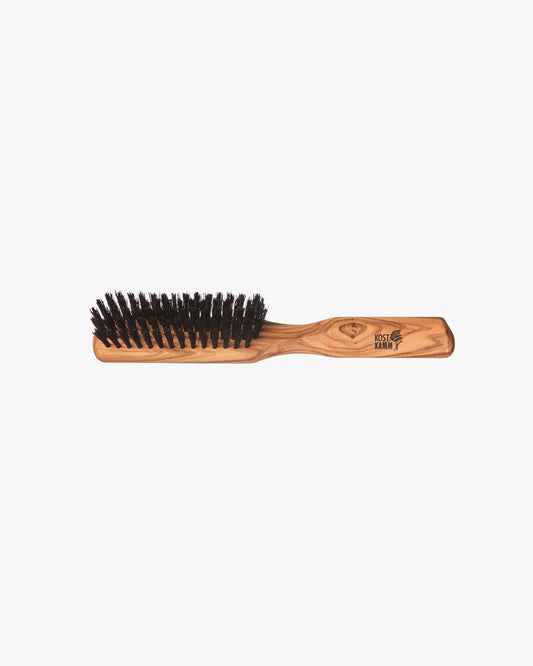 Narrow hairbrush with boar bristles